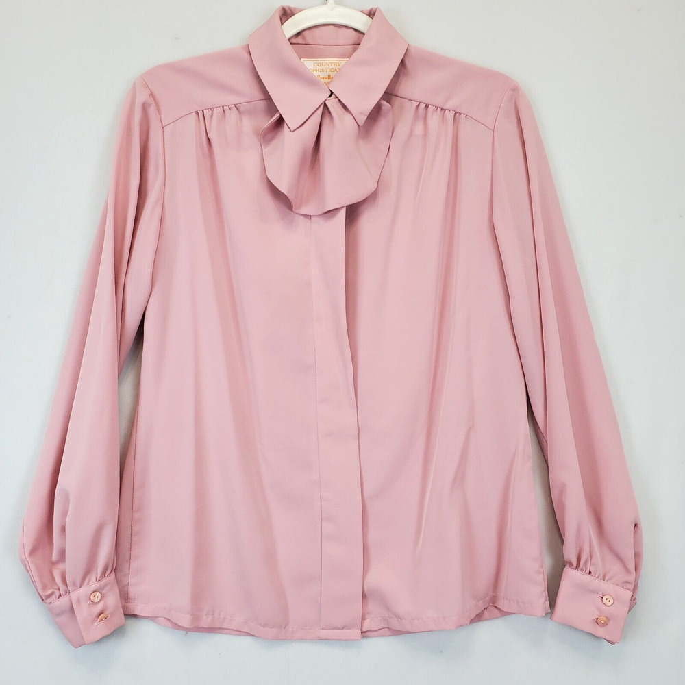 Country Sophisticates By Pendleton Pink‎ Vintage Tie Neck Blouse Women 8